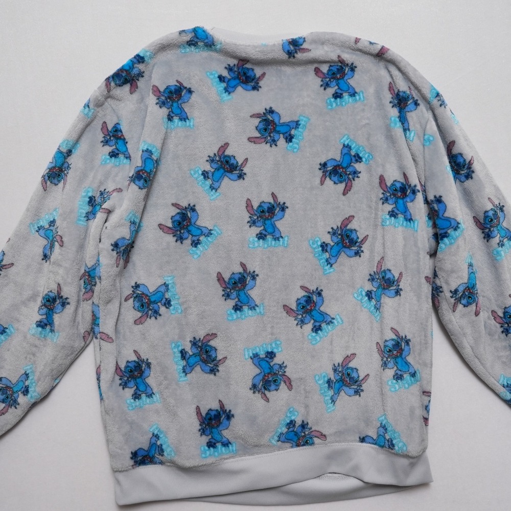 Disney Lilo & Stitch Womens Large Gray Fuzzy Fleece Crewneck Sweatshirt - Picture 12 of 14